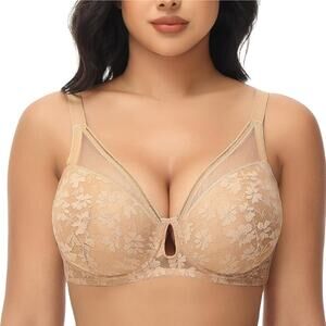 FallSweet Lace Push Up Bras for Women Underwire Padded Add one Cup Bra 42/95C